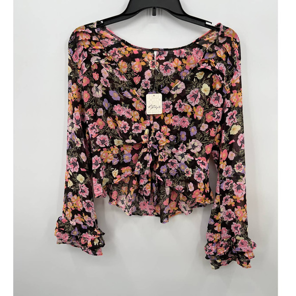 Free People Women's Maybel Blouse Size XS in Black Floral Print - Picture 2 of 6